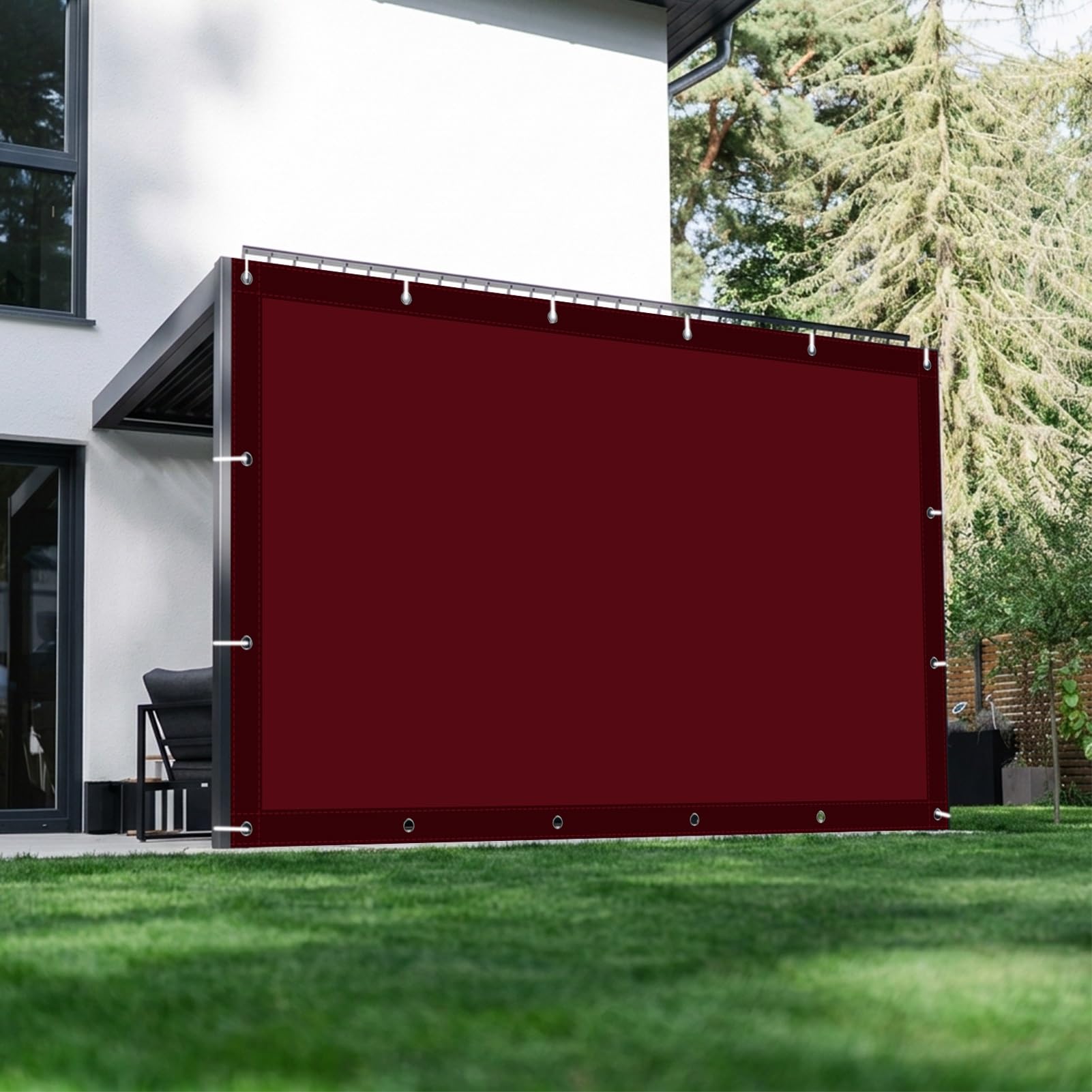 Voile ombrage rectangulaire 130x600 cm bordeaux en toile HDPE anti-UV avec oeillets pour grand balcon