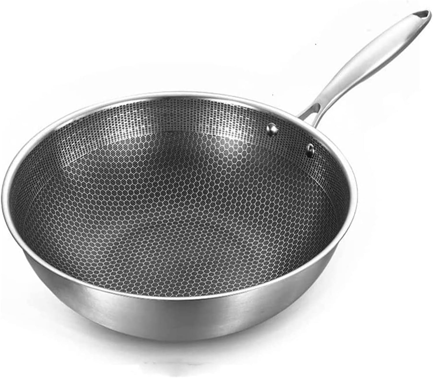 Wok Pan 32cm Kitchen Wok Pan Uncoated Fying Pan 7-Layer Stainless Steel Forging for Electric Induction and Gas Stoves Healthy Cookware