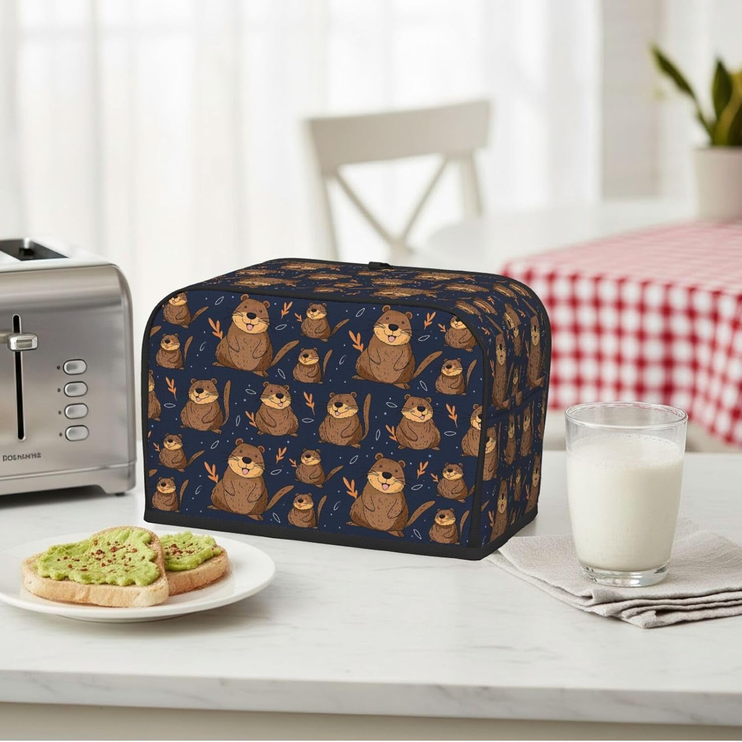 Brown Beaver Leaf 2 Slice Toaster Cover, Waterproof Toaster Dust Cover Bread Machine Protector for Small Kitchen Appliance Dining Room Home Table Decor