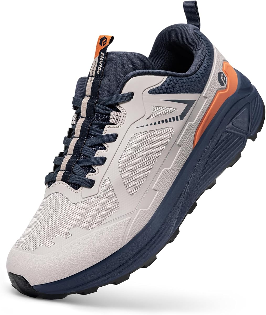 FitVille Trail Running Shoes Men Wide Athletic Sneakers for Men Hiking Running Shoes, Cushioning & Arch Support