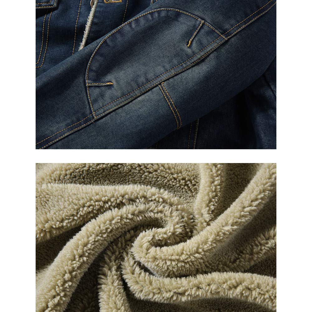 GUOCU Jeansjacke Herren Winter Denim Jacket Gefütterte Jeans Jacke mit Fell Mantel Warme Winterjacke mit Stehkragen