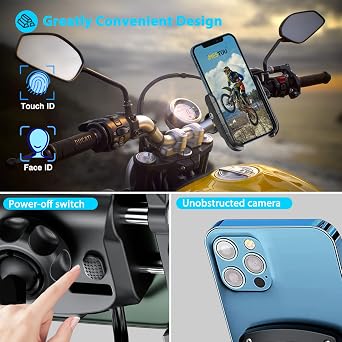 iMESTOU Motorcycle Phone Mount USB Charger Handlebar/Rear-View Mirror Cellphone Holder Aluminum with 17mm Ball Works with 12/24V Motorcycles Quick Charge for 4.0-6.8 Inch Smartphones (USB Type)