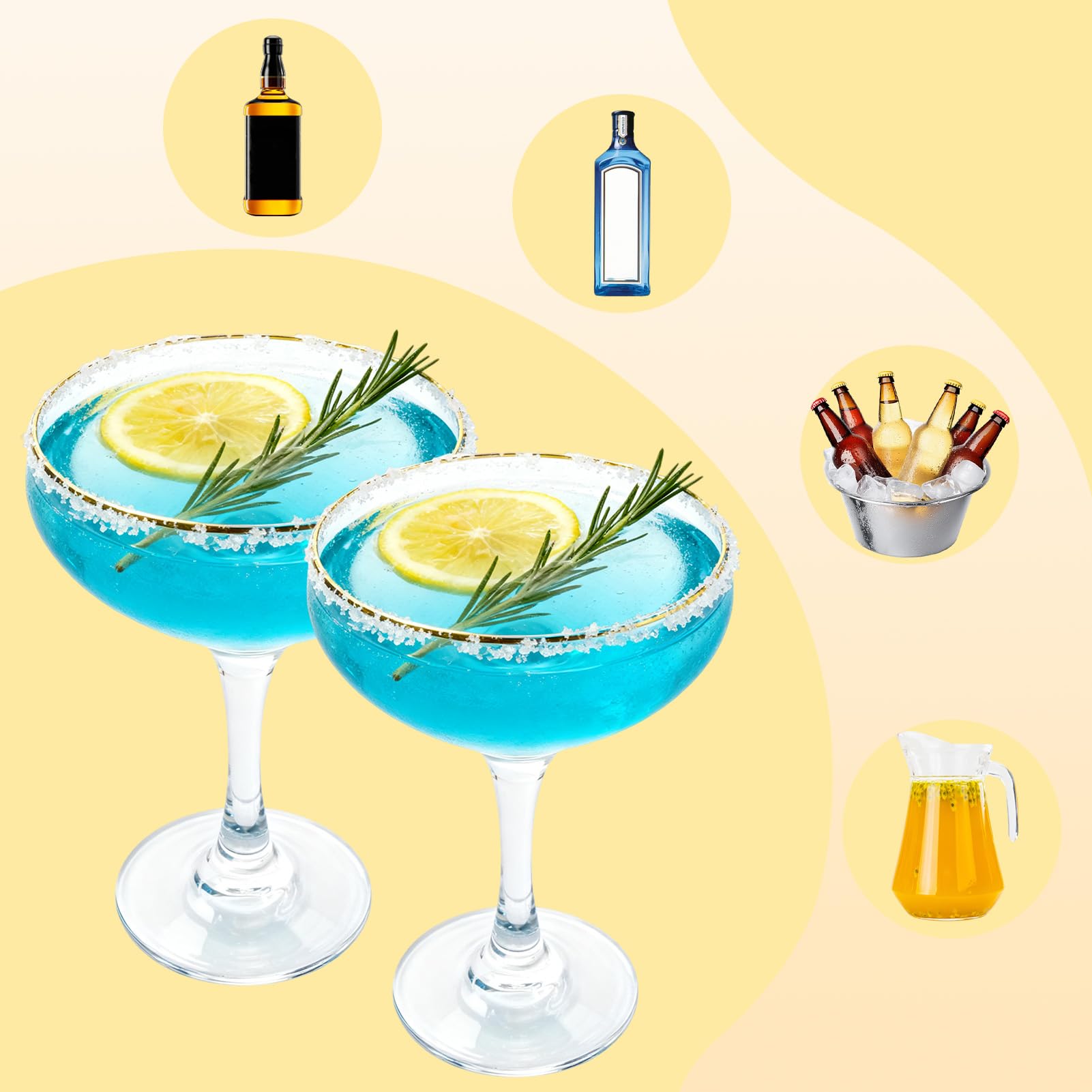 MYKAGS Lot de 6 verres à martini à cocktail, 235 ml, verre à champagne, gin tonic, cosmopolitan, manhattan, tequila, bar, mixologie fantaisie, etc., verres à angle moderne, passe au lave-vaisselle
