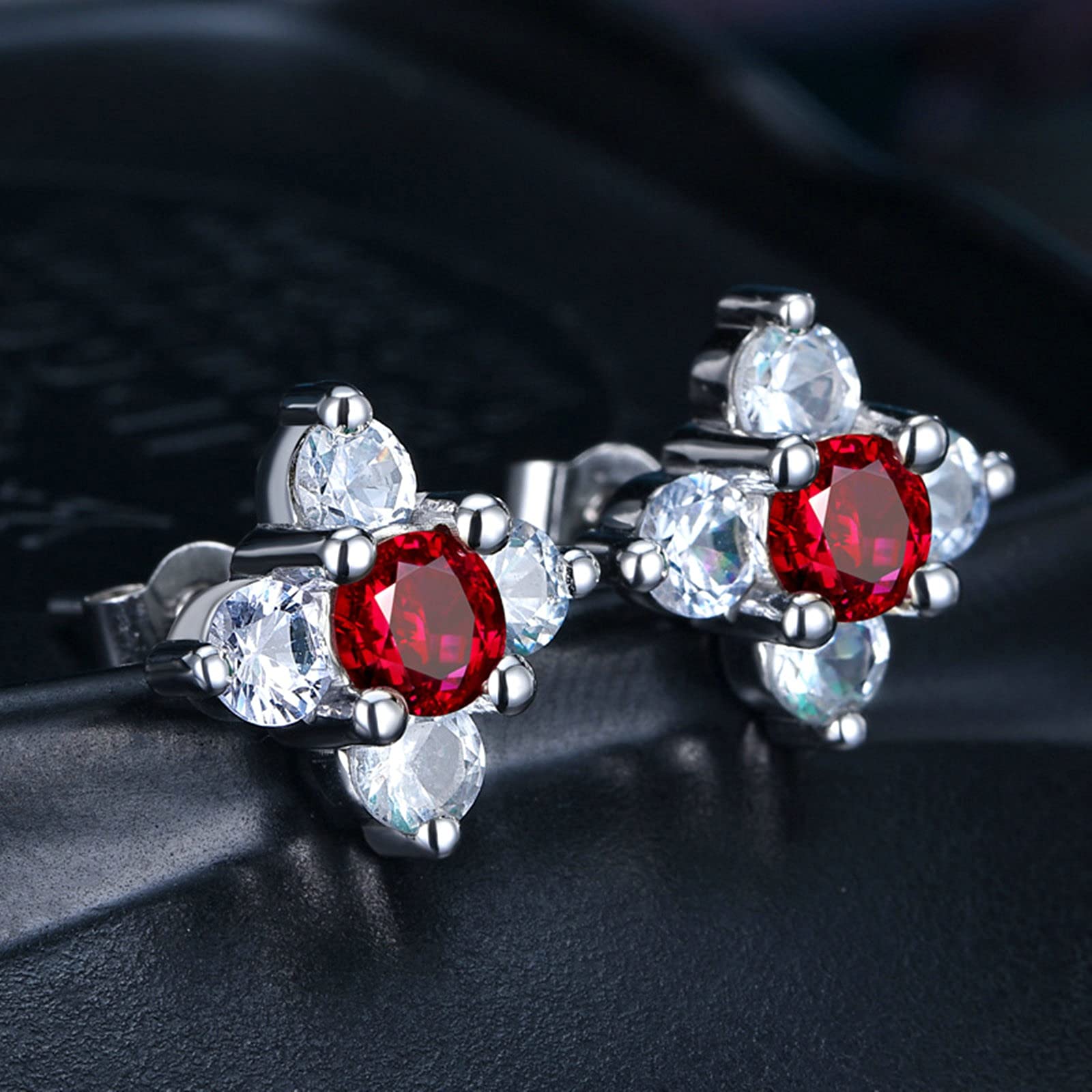 Beydodo Ohrringe 750 Weißgold Diamant, Kleeblatt mit Rubin 0.32ct Damen Ohrringe Hochzeit für Damen Schmuck Nickelfrei