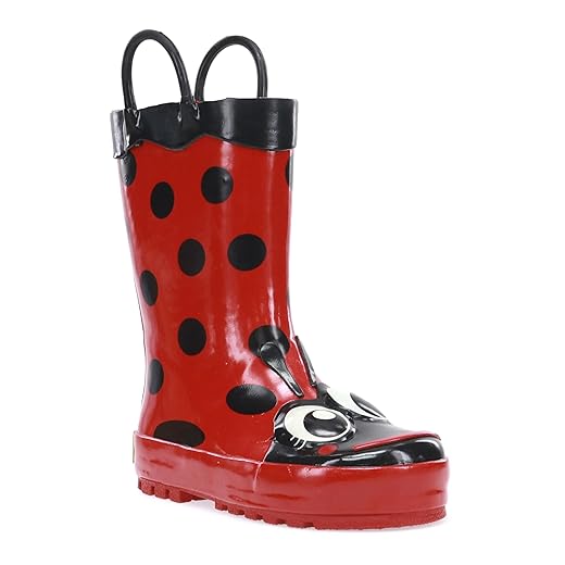 Western Chief Girl's Waterproof Printed Rain Boot with Easy Pull on Handles, Lucy The Ladybu, 8 M US Toddler