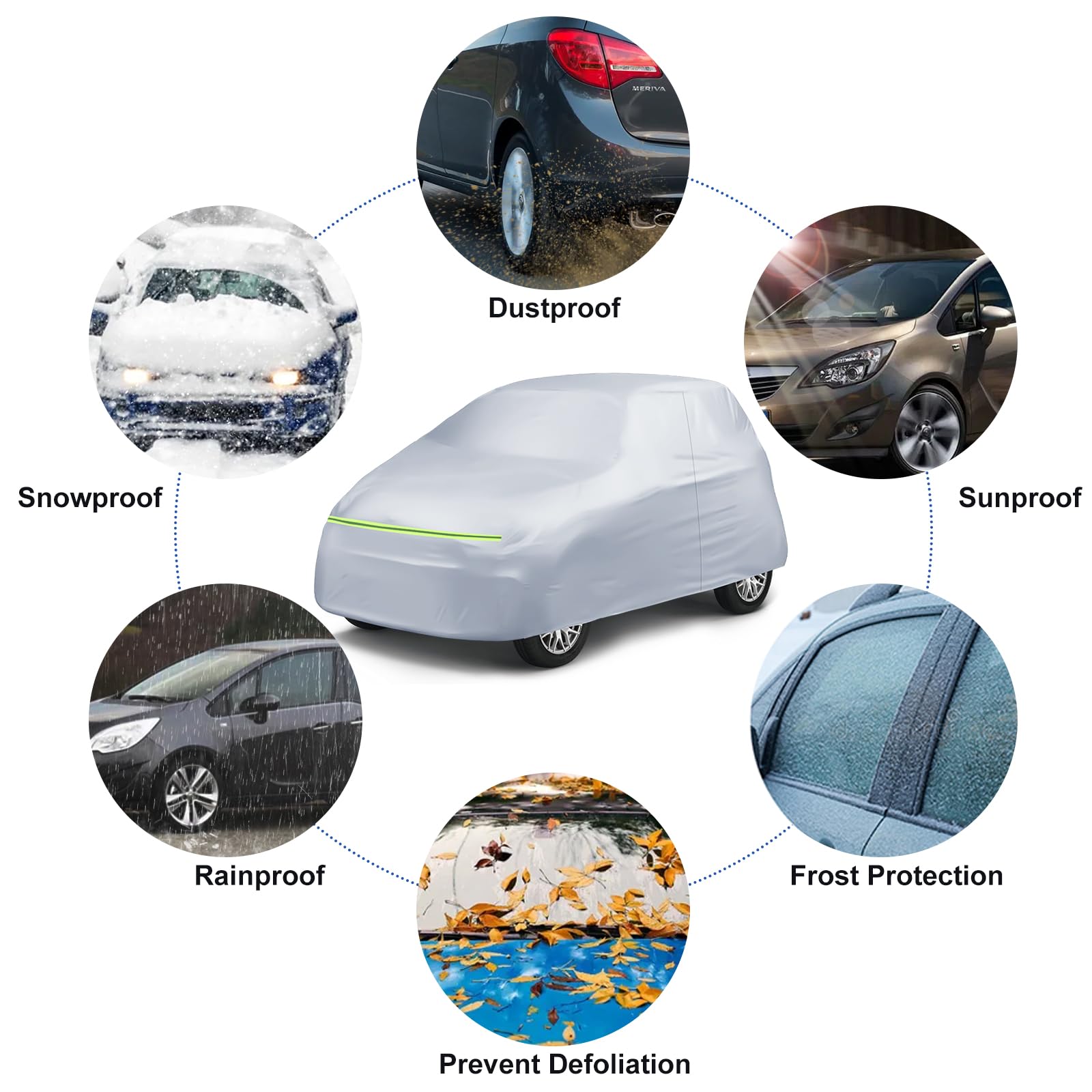 Telo Copriauto Sostituzione per Aixam City/Coupe/MINAUTO/Crossover/Crossline 2007-2025, Copertura Auto Protettiva Dell'auto, Telone per Auto Garage Completo Impermeabile Strisce Riflettenti, Argento