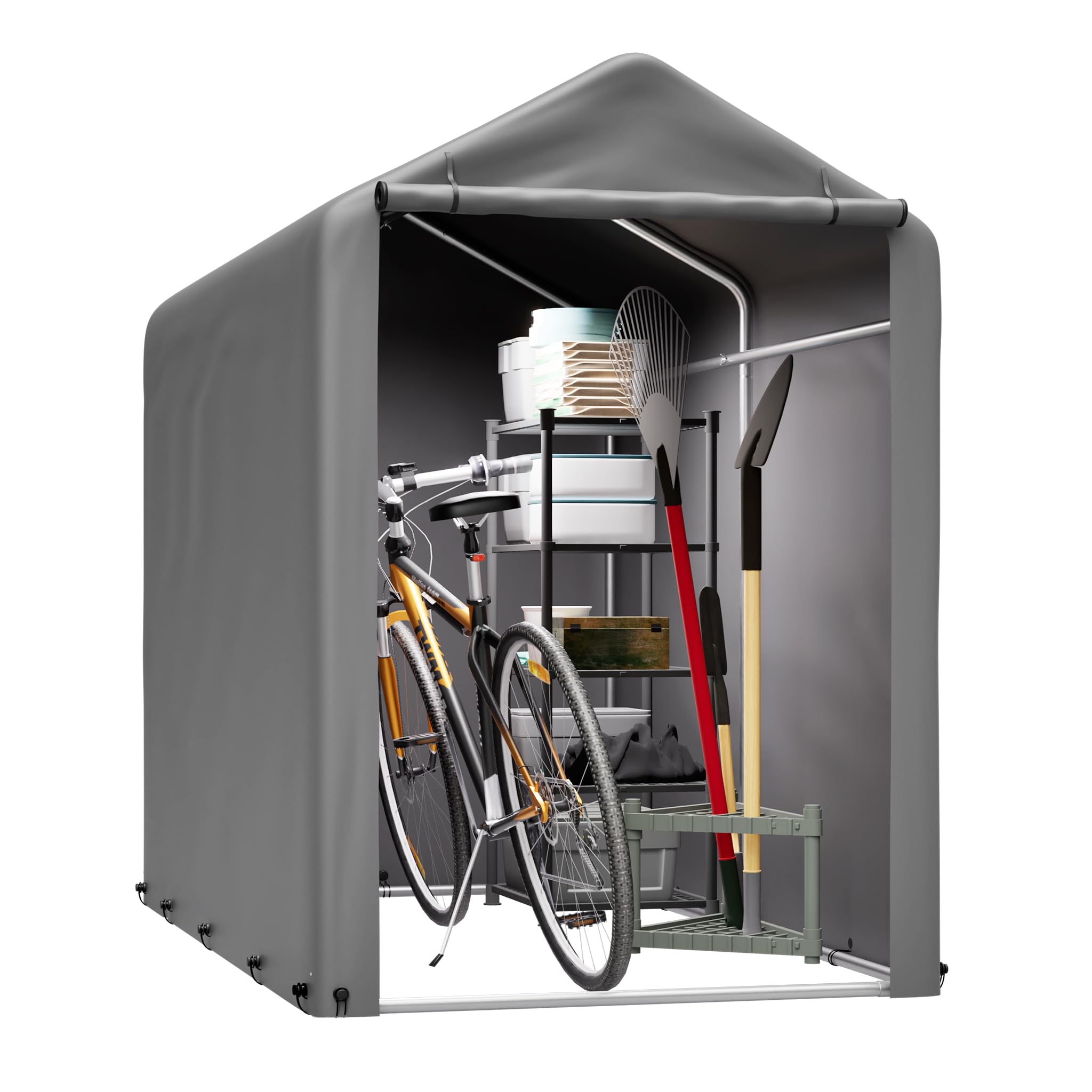 Fahrradgarage 187x100x160 cm, Carport Zelt Wetterfest, UV-Schutz, Wasserdicht, Fahrradzelt, Zeltgarage Geräteschuppen für 2 Fahrräder, Auto, SUV, Motorrad, Boot, Gartenhaus, Grau