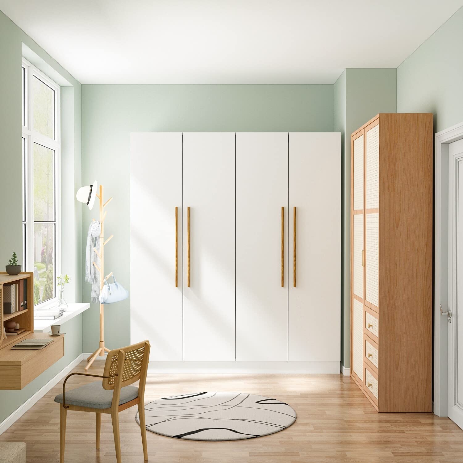 63" w X 70.9" h Armoire Two Cabinet with Four Doors Large White Traditional Urban MDF Metal Matte Certified Includes Hardware