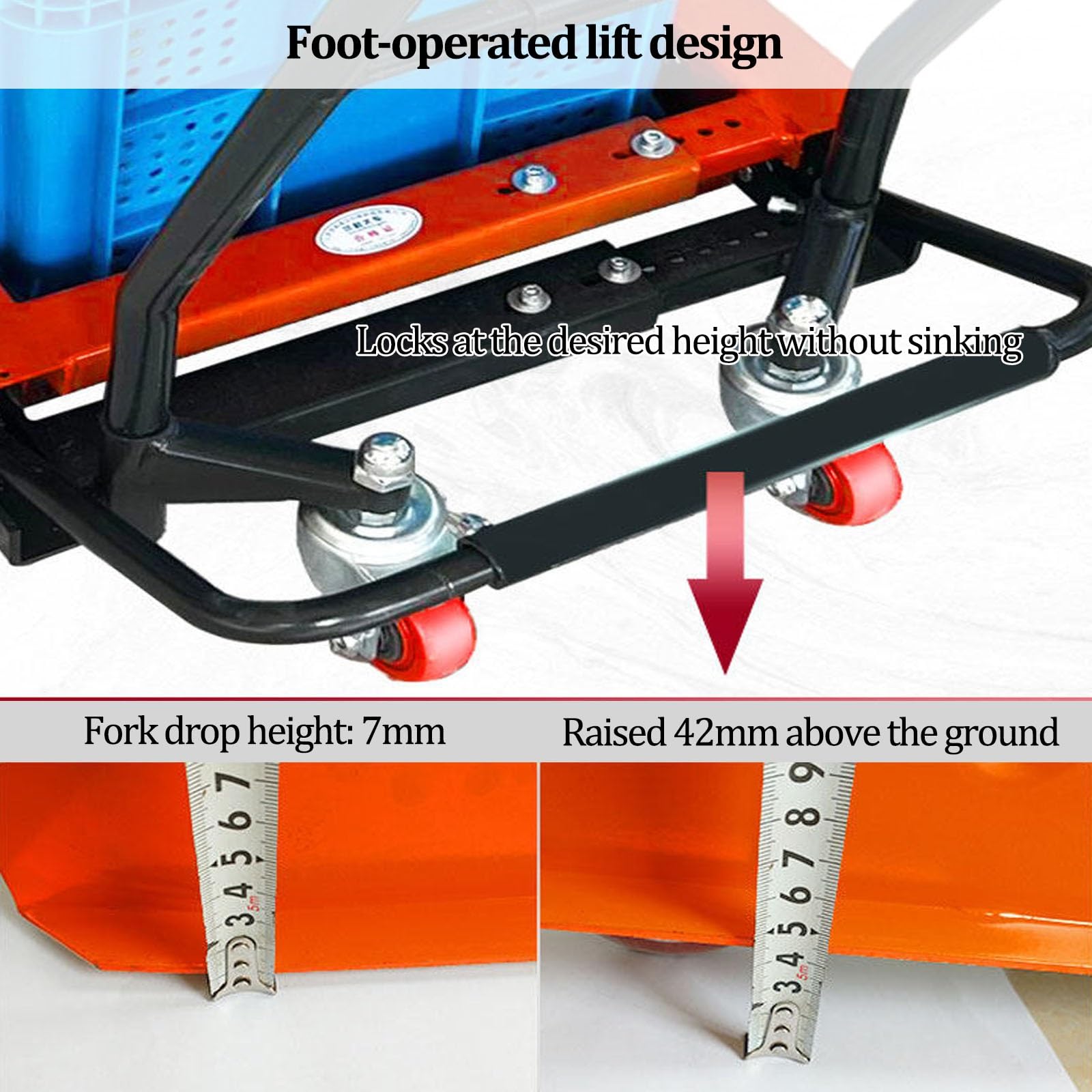 Pallet Jack per impieghi industriali, capacità 200-550 libbre, larghezza regolabile, transpallet manuale per la movimentazione dei materiali del magazzino e del supermercato