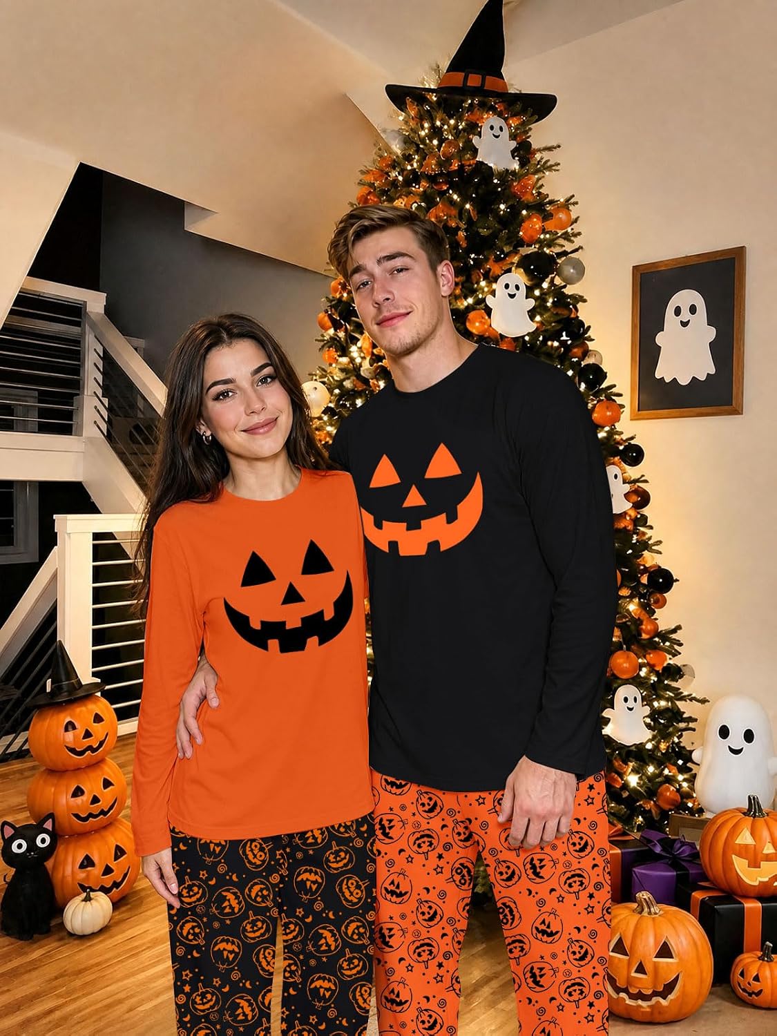 Couples Halloween Christmas Pajamas Matching Pj Set for Men and Women