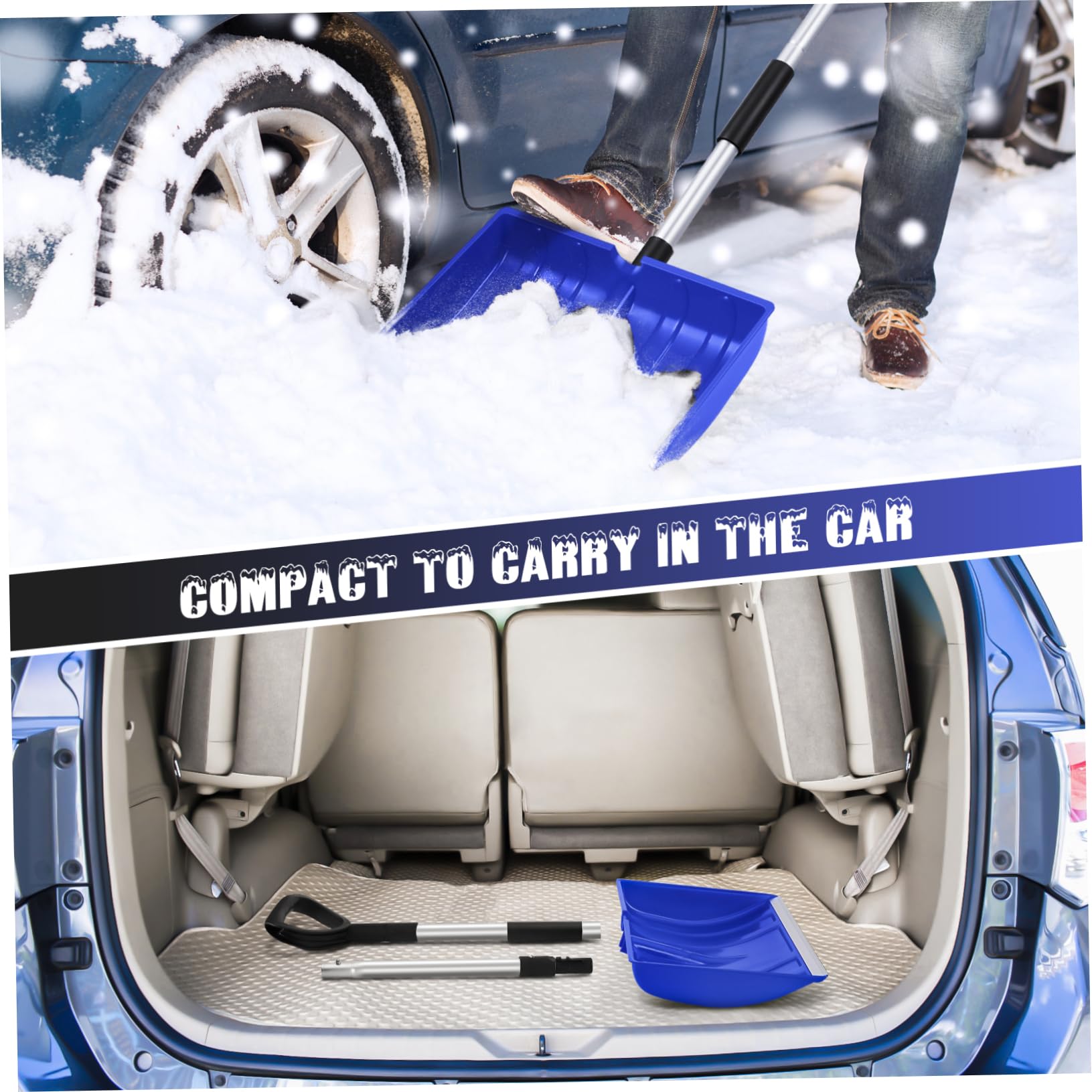 Pala de Nieve Grande de PP y Aleación de Aluminio con Mango Ajustable | Azul, Empuñadura en D Antideslizante, Diseño Ergonómico de Gran Capacidad, para Jardín y Carretera