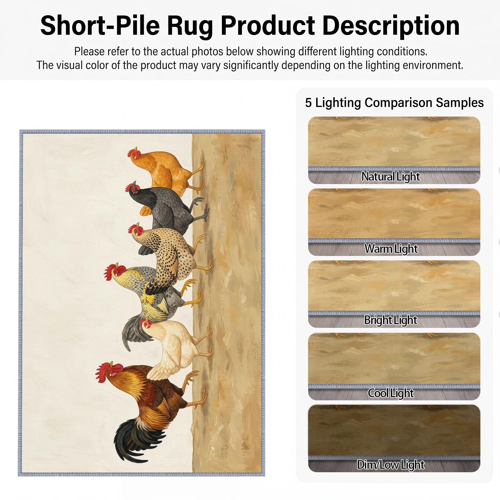 Générique Tapis Animal Poulet d’intérieur Durable, Facile à Nettoyer 200x300 cm, Rural Minimaliste Drôle Fun Tapis pour Salon, Chambre, Cuisine ou entrée