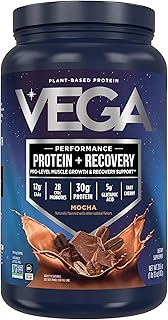 Vega Sport Vegan Protein Powder + Recovery - 30g Plant Based Protein per Serving, Mocha, 19 Servings, 5g BCAAs, Probiotics, NSF Certified, for Shakes & Smoothies, 1.8lbs (Packaging May Vary)