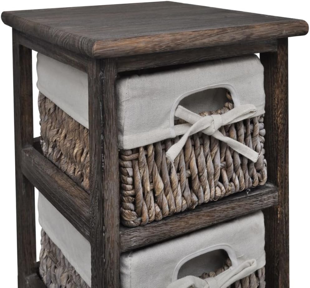 SHENGFENGWooden Cabinet Brown Basket Chest of Drawers with 5 Wicker Baskets 25 x 28 x 90 cm