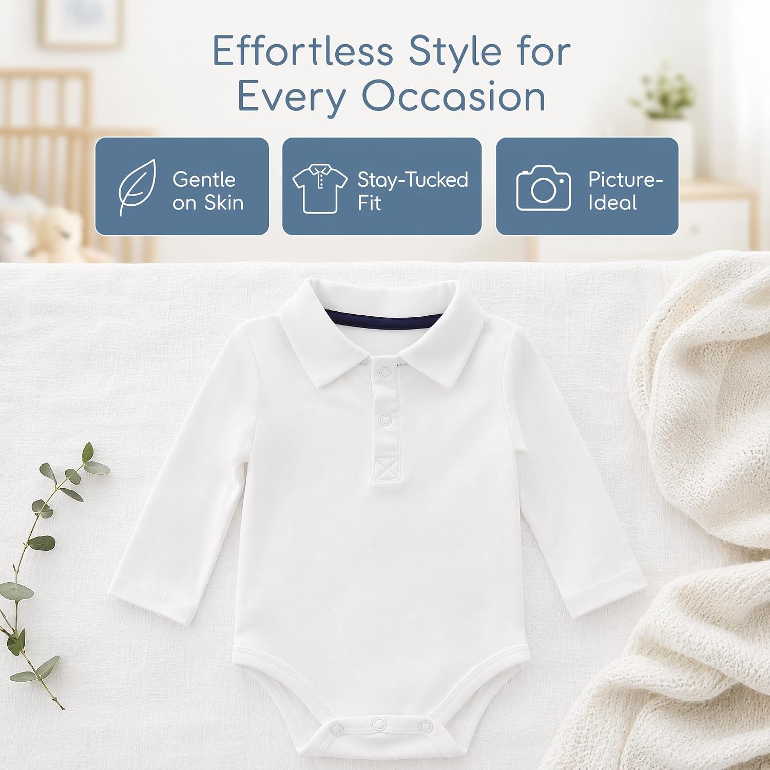 Baby Collared Polo Bodysuit 100% Cotton Onesie Long Sleeve Cute Outfit 0~24M