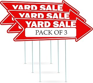 Yard Sale Arrows Yard Sign Double Sided With Stakes Large 16 Inch By 5 Inch Arrow Red Signs (3)