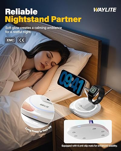 Miniatura 7 de Cargador inalámbrico magnético 3 en 1 para Apple, estación de carga rápida compatible con MagSafe para iPhone 17-12, Apple Watch y AirPods, soporte