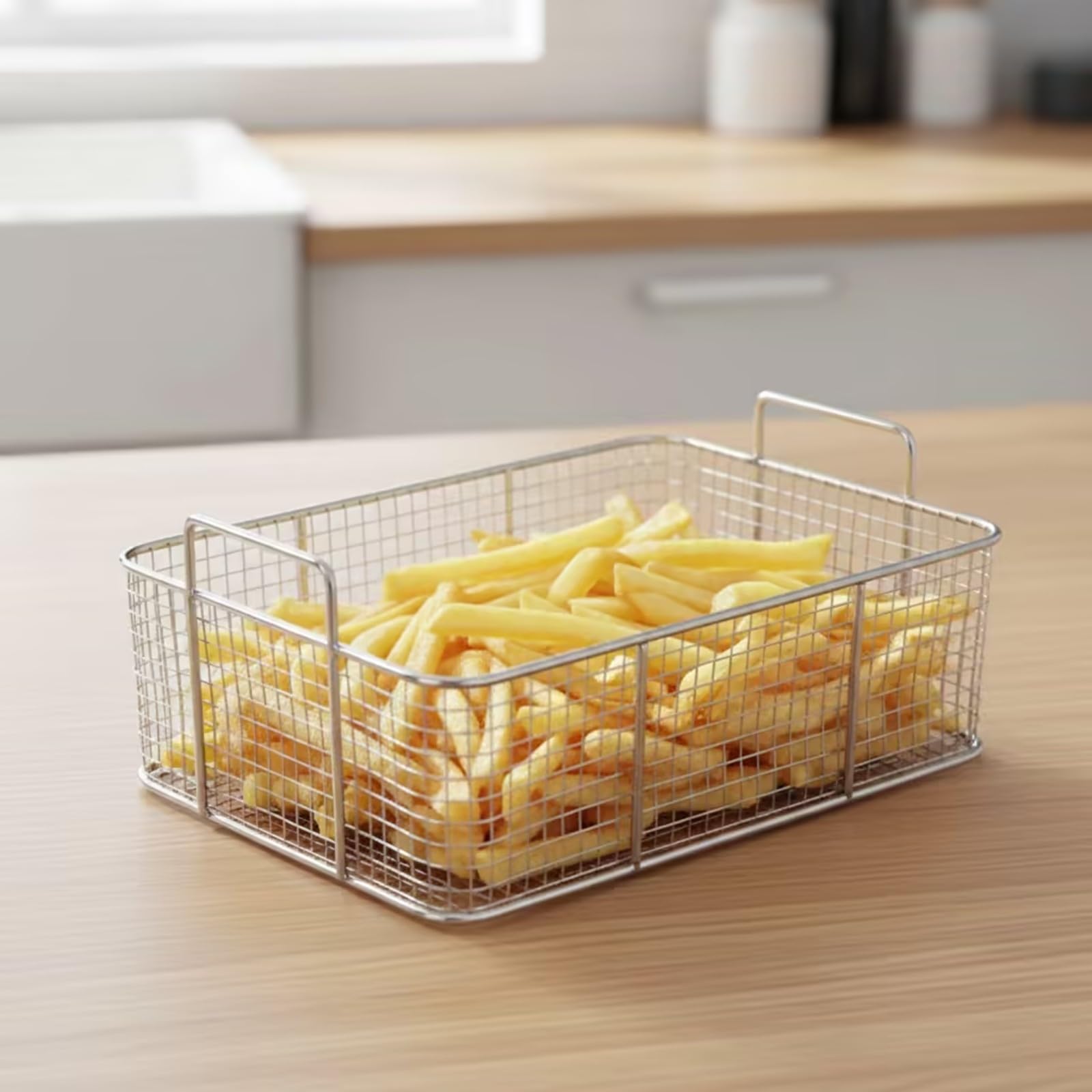 Qianly Cesta Acero Inoxidable con | Higiénico, Cestillo para Freír, Conveniente, Utensilio, Cocina Comercial, Cocineros, Mango Externo B