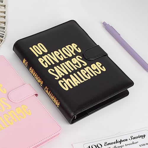 Miniatura 6 de Carpeta para desafíos de ahorro de dinero, forma fácil y divertida de ahorrar $5,050, libro de presupuesto A5 con kit de sobres de efectivo (negro,