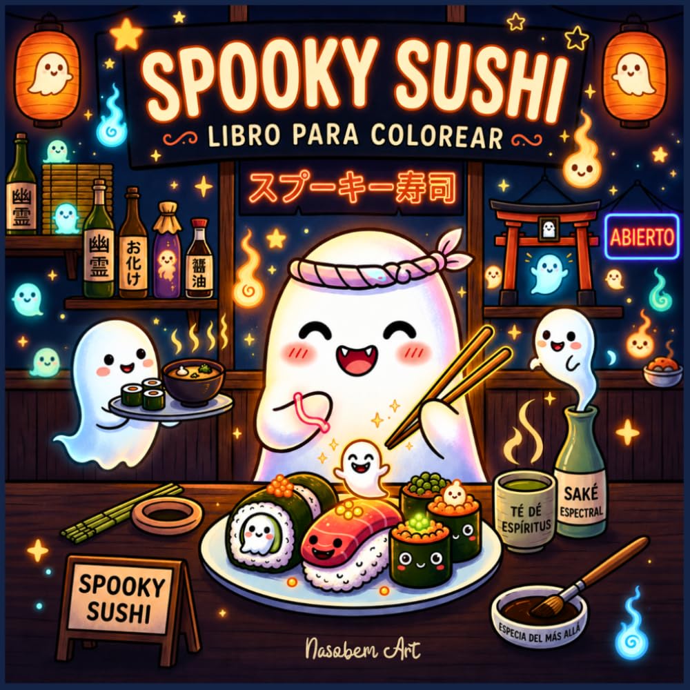 Spooky Sushi – Libro para Colorear Kawaii: Bold & Easy con Cute Ghosts, Halloween Kawaii y Sushi Encantado