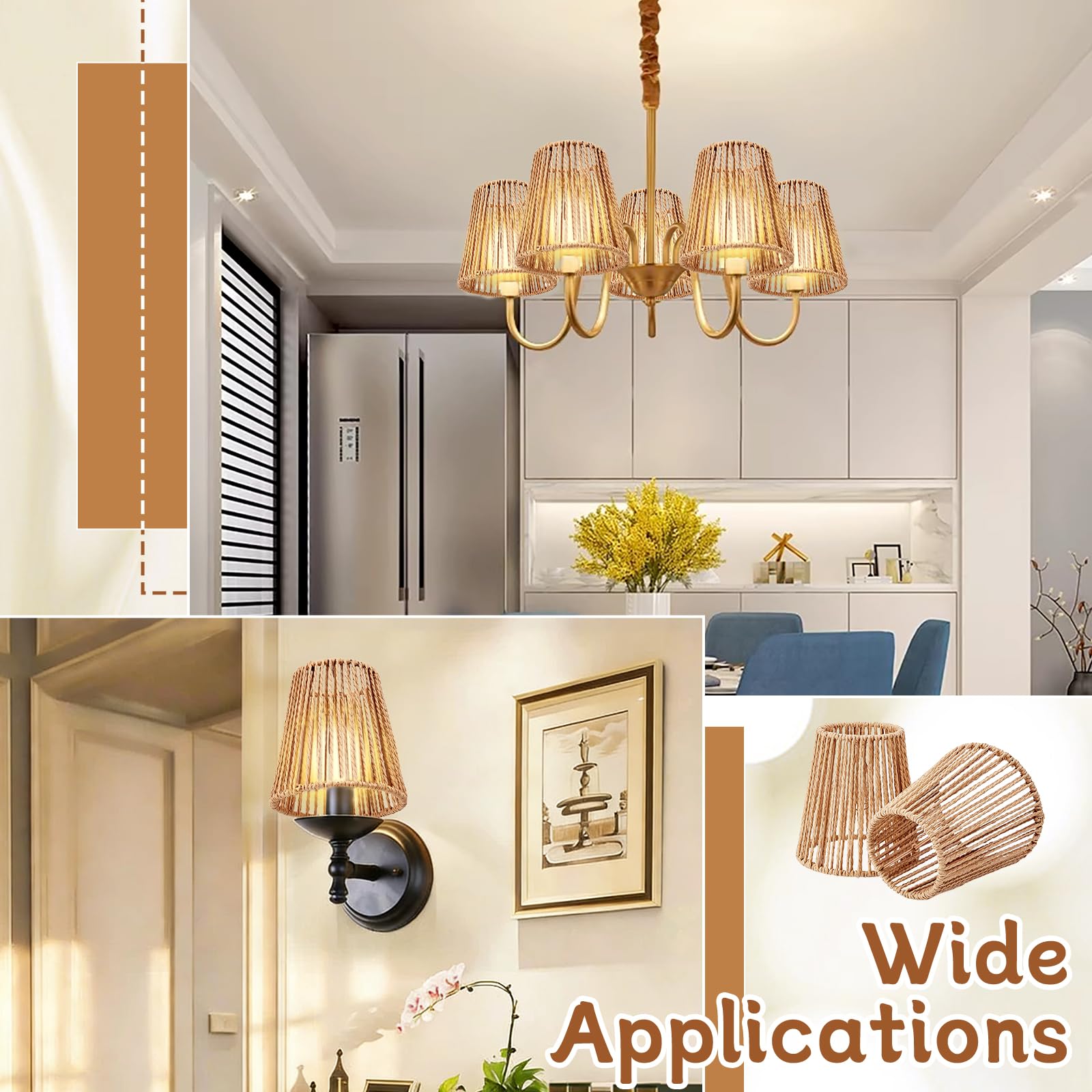 Set di 8 paralumi affusolati in tessuto intrecciato, stile bohémien, per lampade da tavolo, lampade da parete, lampade da soffitto, lampadine a candela, soggiorno, camera da letto