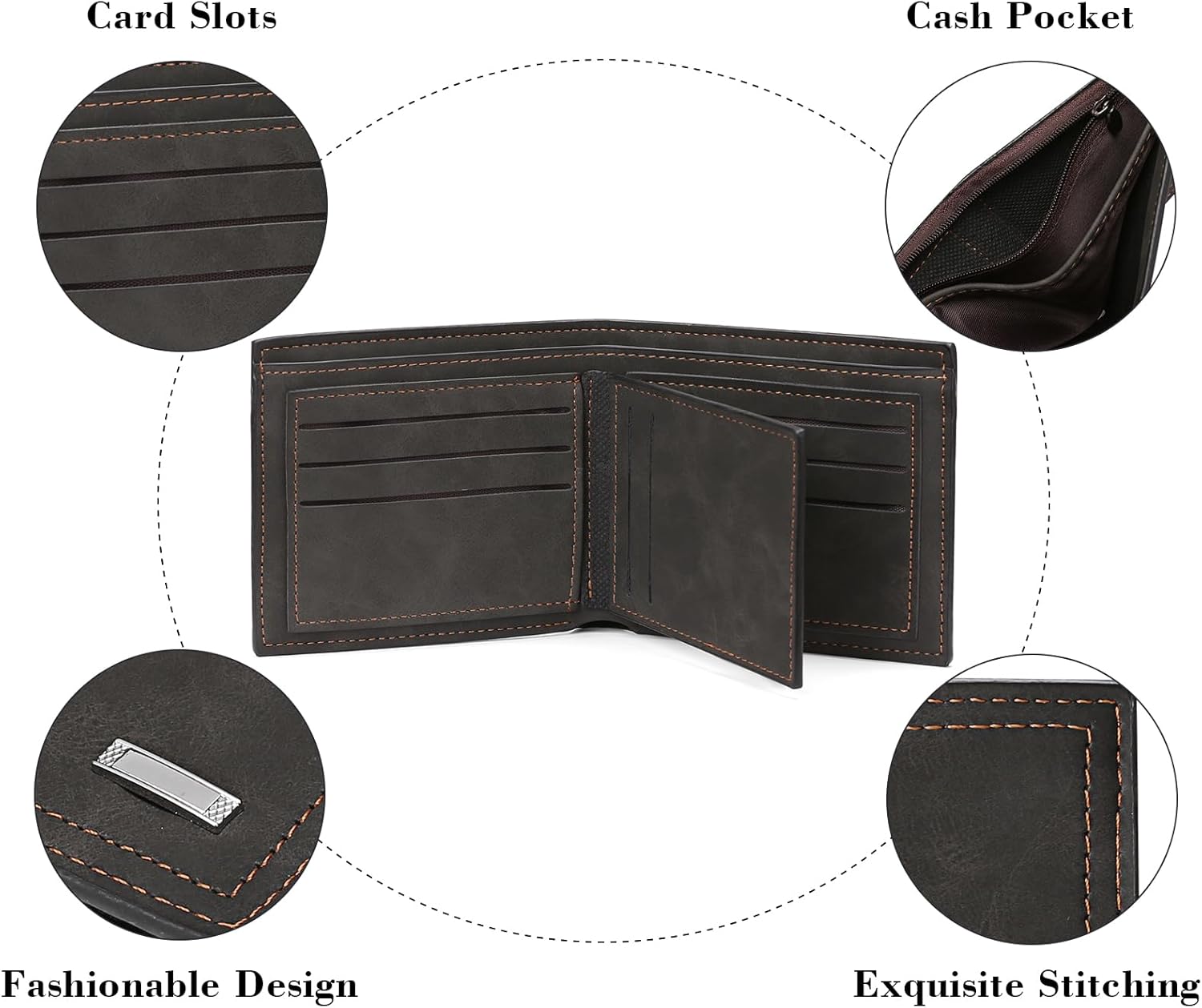 Mens Wallet Leather RFID Blocking Large Capacity Trifold Wallet for Men with 10 Card Holders - Image 2