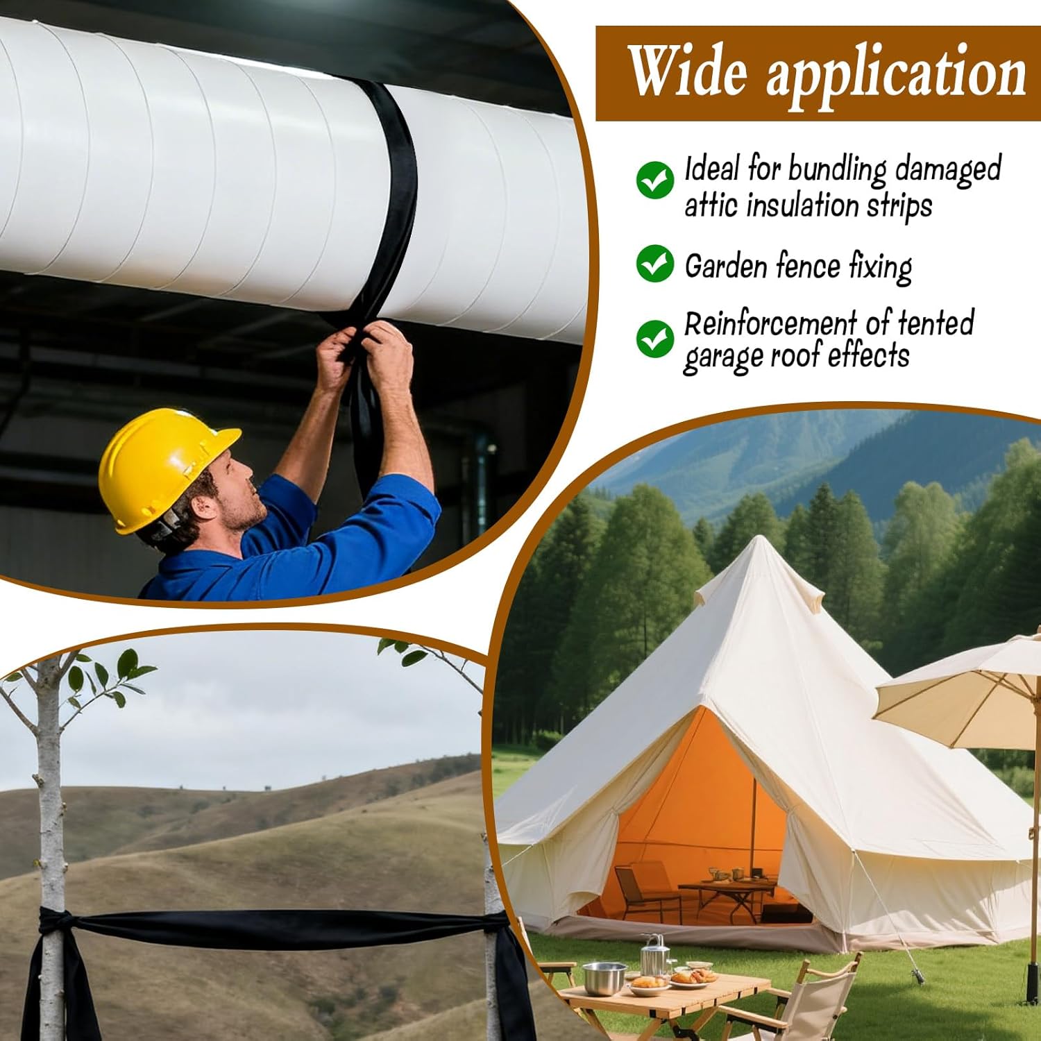 3 Rolls Heavy Duty Duct Strap - 1.97 in x 147 ft Black Nylon Webbing Strapping for HVAC Duct, Durable Duct Support Belt for Building & Home Improvement