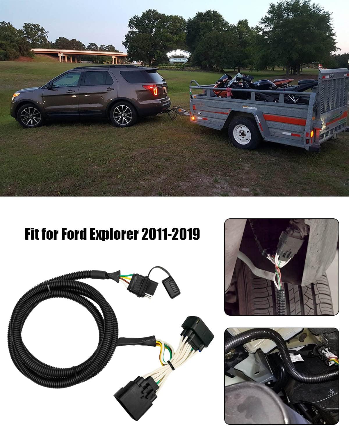 4 Pin Trailer Wiring Harness Fit for Ford Explorer 2011-2019 Replace 56172 118540, Plug and Play Trailer Light Wiring