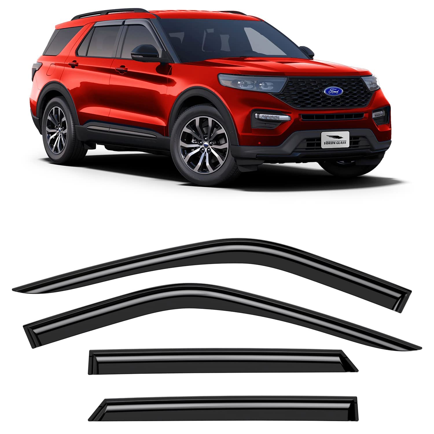 Photo 1 of Voron Glass Tape-on Extra Durable Rain Guards for Ford Explorer 2020-2023, Window Deflectors, Vent Window Visors, 4 Pieces - 120217 For Explorer 20-23
