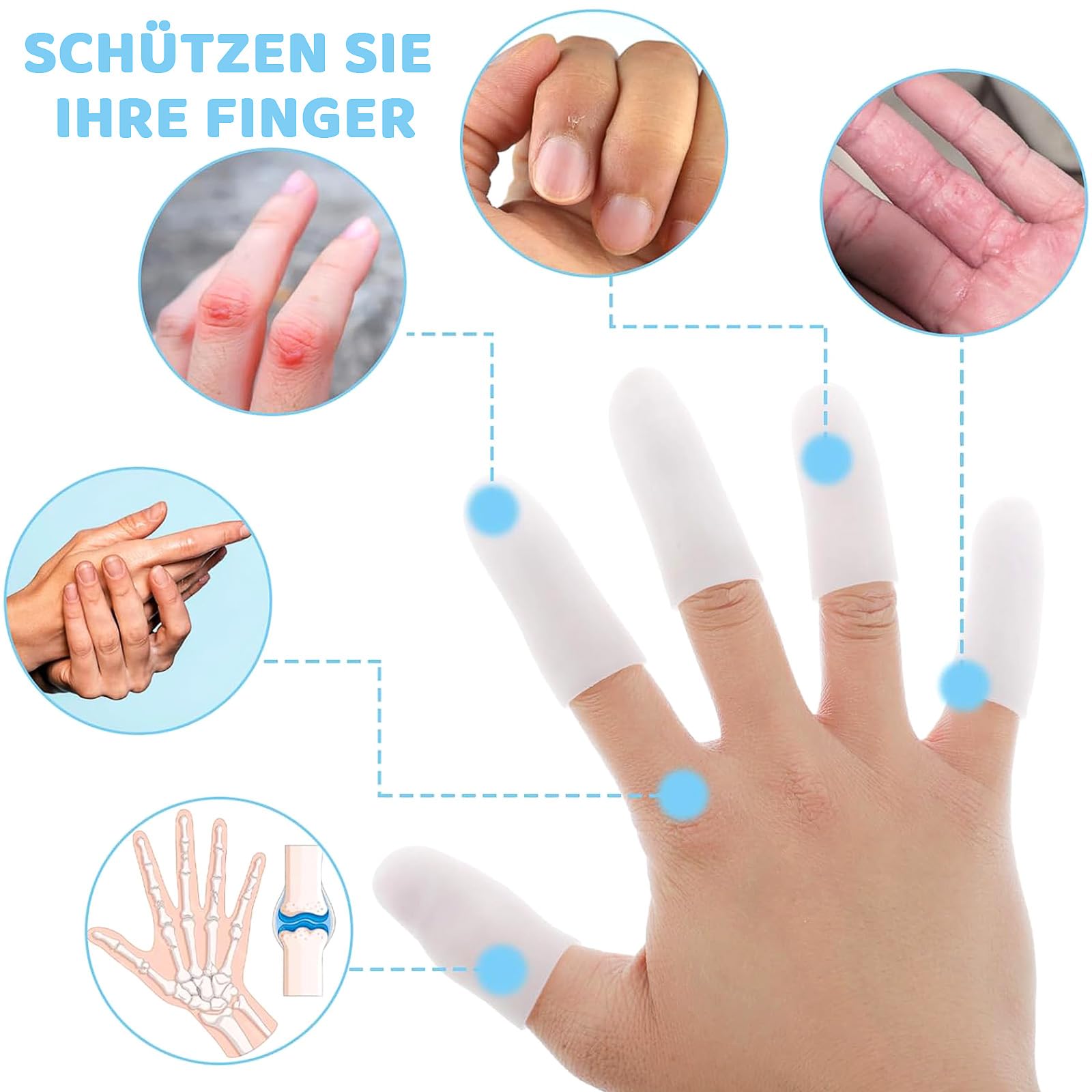 Protecteur de Doigt,20 Pièces Protecteur de Doigt de Gel,Manchons de Soutien du Pouce Doigtiers Silicone Protege Doigt Silicone pour Tricot,Protege Doigt Coupure