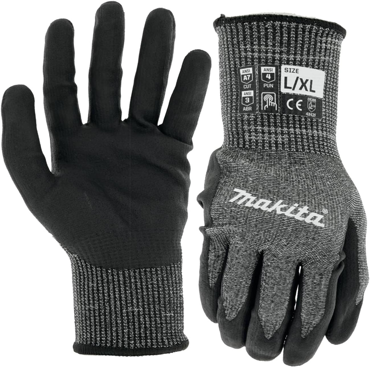 Makita Unisex FitknitÂ T 04145 Advanced FitKnit Cut Level 7 Nitrile Coated Dipped Gloves