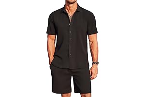 Coachella Festival Style Set: Casual Comfy Short Sleeve Button-Down Shirt and Short Sets