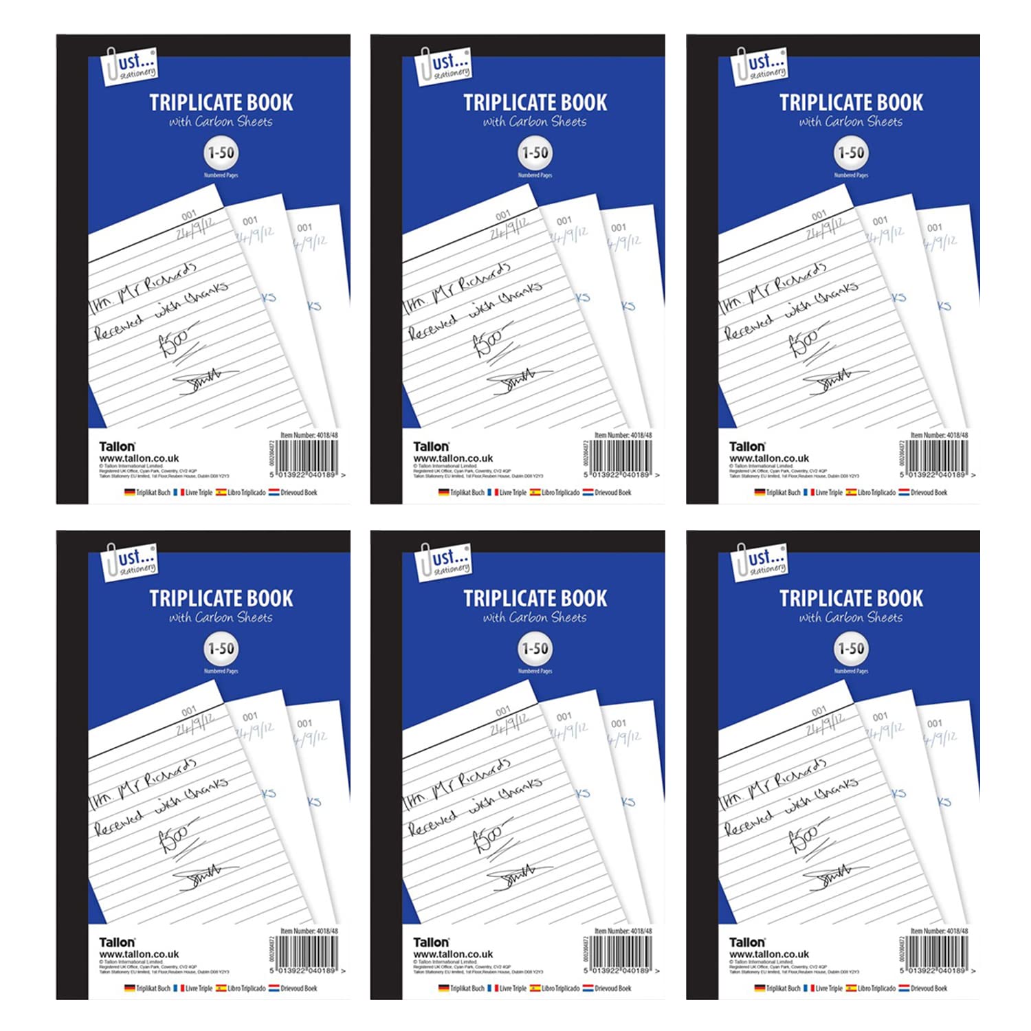 M1SS 6 Pack Triplicate Book with Carbon Sheet – A5 Full Size | 1-50 Pages Per Book | Triplicate Copies | Receipt & Order Book for Business Transactions