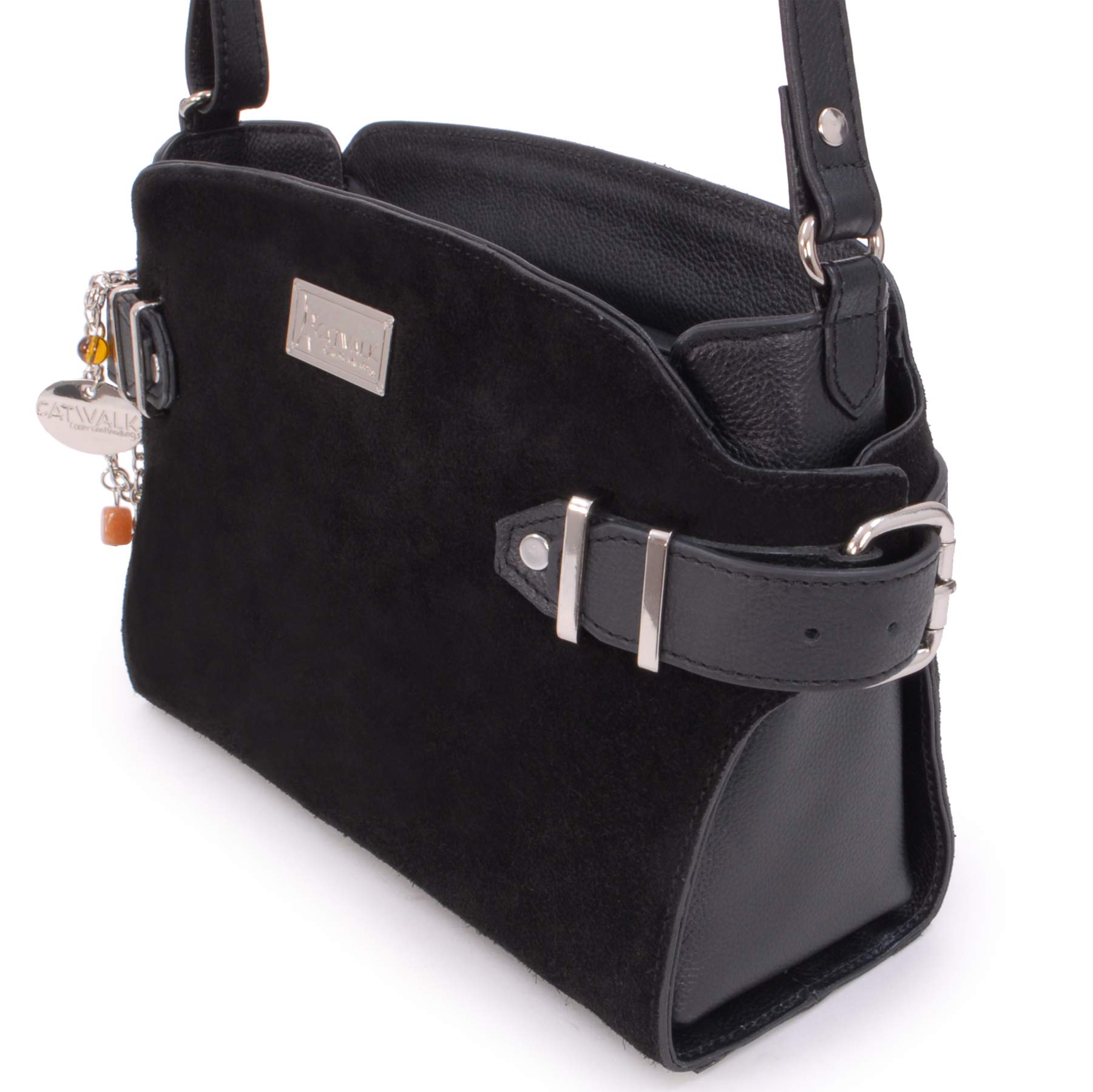 Catwalk Collection Handbags - Borsa a Tracolla in Vera Pelle e Camoscio - Borsa a Mano Media - Tracolla Regolabile - Amanda