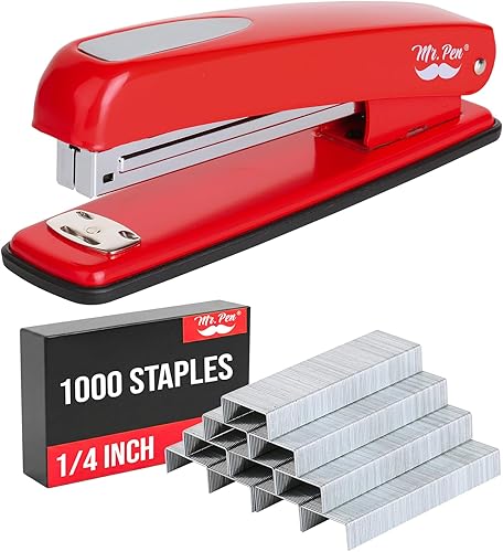 Mr. Pen- Red Office Stapler with Staples, 1000 Staples 1/4", 20 Sheet Capacity, Desktop Stapler for Students, Office Supplies, Ergonomic Design for