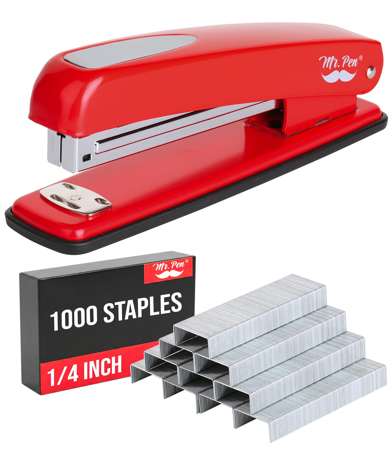 Mr. Pen- Red Office Stapler with Staples, 1000 Staples 1/4", 20 Sheet Capacity, Desktop Stapler for Students, Office Supplies, Ergonomic Design for Comfortable Use, Opens 180 Degrees for Easy Loading
