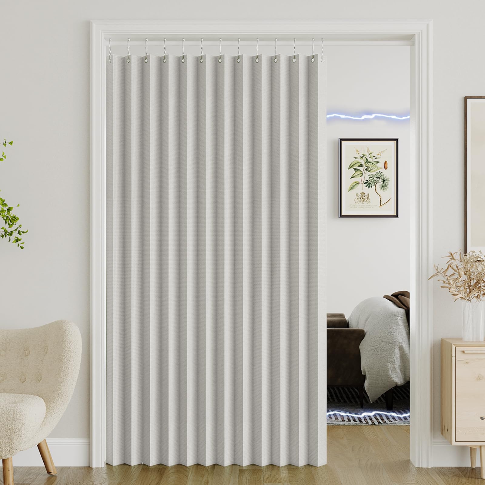 Turquoize 100% Blackout Magnetic Door Curtain Accordion Door Closet Door Curtain Linen Textured Pleated Curtains Folding Door Curtains for Closet and