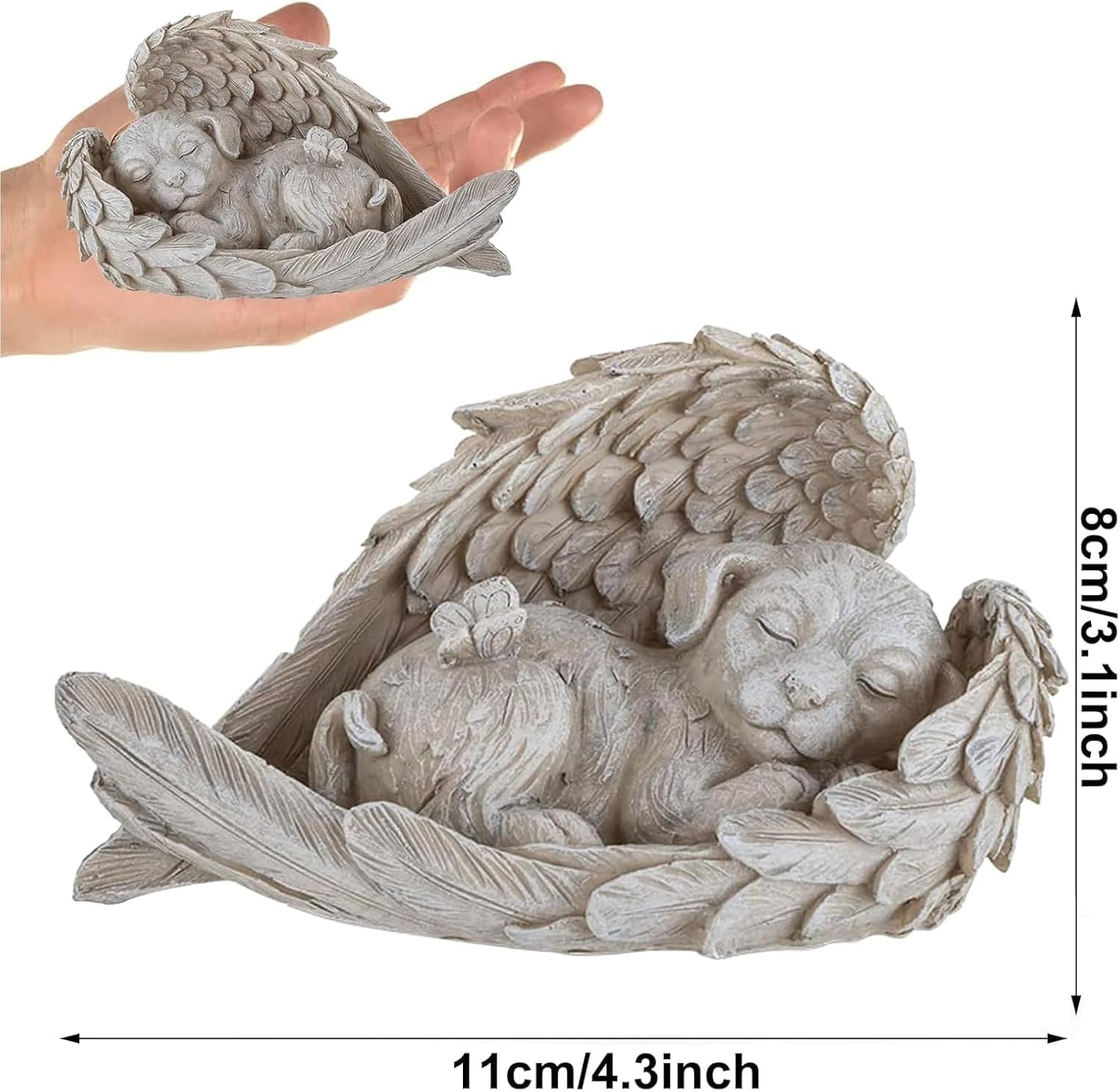 Statuetka dla psa, dekoracja pamiątkowa dla zwierząt domowych, kamień grave stone 11 x 4 x 7,5 cm, pies, anioł, zwierzę, pomnik, marker do ogrodu, nagrobków lub dekoracji trawnika (A)