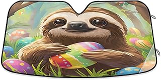 Windshield Sun Shade Sloth Easter Eggs Front Window Block UV Shades Visor Reflective Retractable for Car SUV Trucks