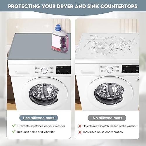 Miniatura 3 de Fundas para lavadora y secadora para la parte superior, 27 x 27 pulgadas, alfombrilla protectora de silicona para lavadora y secadora