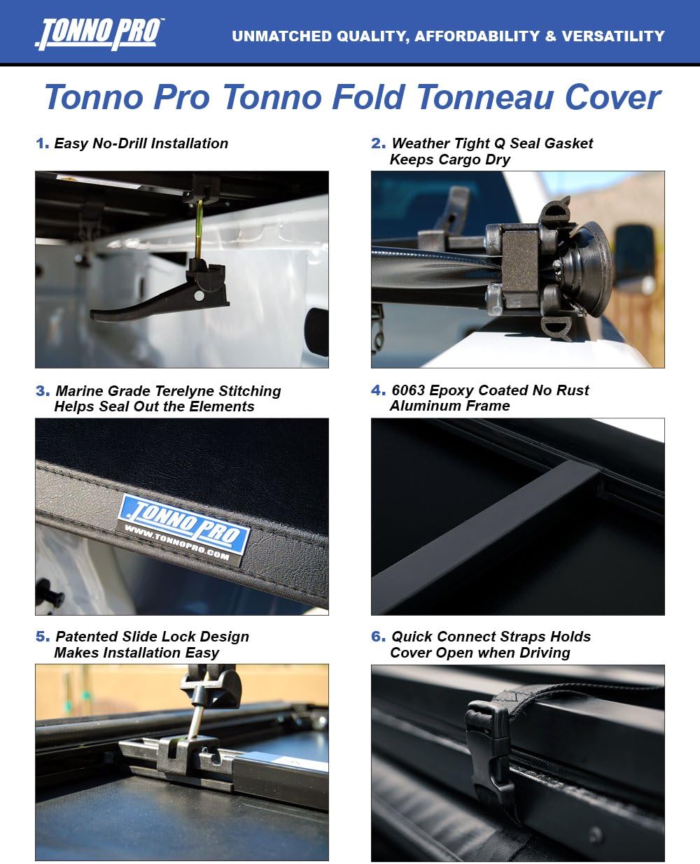 Tonno Pro Tonno Fold, Soft Folding Truck Bed Tonneau Cover | 42-106 | Fits 1988 - 1999 Chevy/GMC Silverado/Sierra 1500 C/K 8' Bed (96")