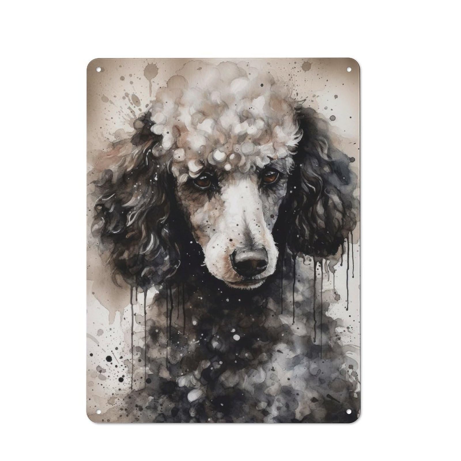 Junmoney Poodle Dog Black Ink Vintage Tin Sign 40X30cm Featuring For Café Or Home Bar, A Metal Wall Feature For Cafés And Home Bars