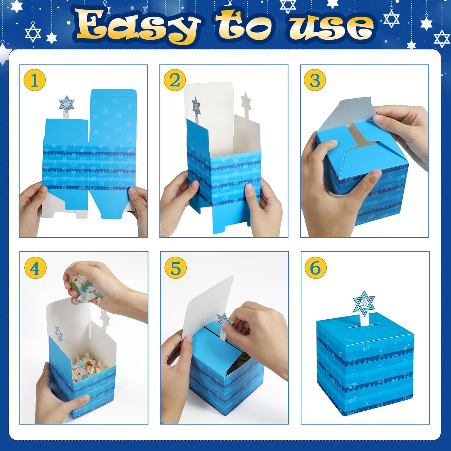 Qpout 27 Pcs Hanukkah Candy Goody Boxes,Chanukah Cookie Treat Boxes for Gift Packing,Paper Holiday Gift Wrap Box Bulk for Happy Hanukkah Theme Party Favors Supplies Decorations,9 Styles - Image 6