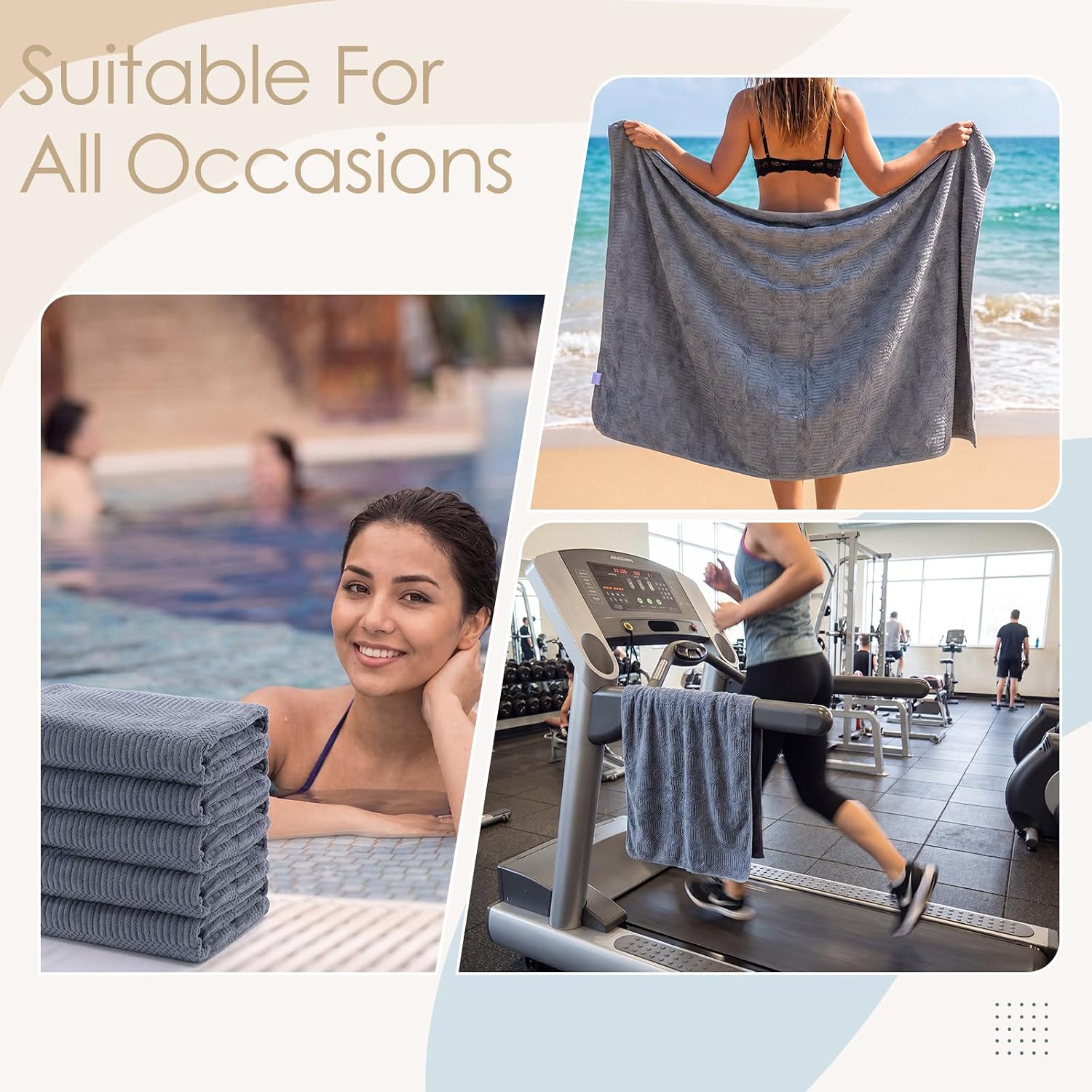 6 Pcs Microfiber Bath Towels Set 28" x 60" Large Quick Dry Gray Bath Towel Lightweight Soft Absorbent Bathroom Sheets Grey Waffle Coral Fleece Towel for Adult Body Pool Gym Spa Beach