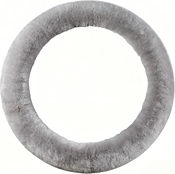 Wool Car Steering Wheel Cover 100% Australia Sheepskin Fur Steering Wheel Protector, Fluffy Warm Durable and High Elasticity Suit for Steering Wheel Size 14.5-16 inches Grey