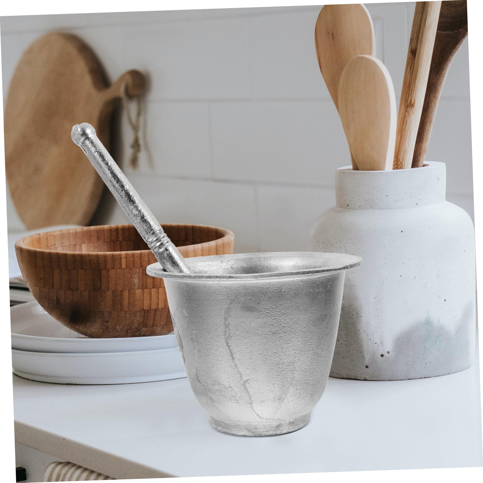 IMIKEYA Mortaio Schiacciare Set Alluminio ed Leggero Ergonomico Pestello in per Aglio, Patate e Spezie in Cucina e Farmacia