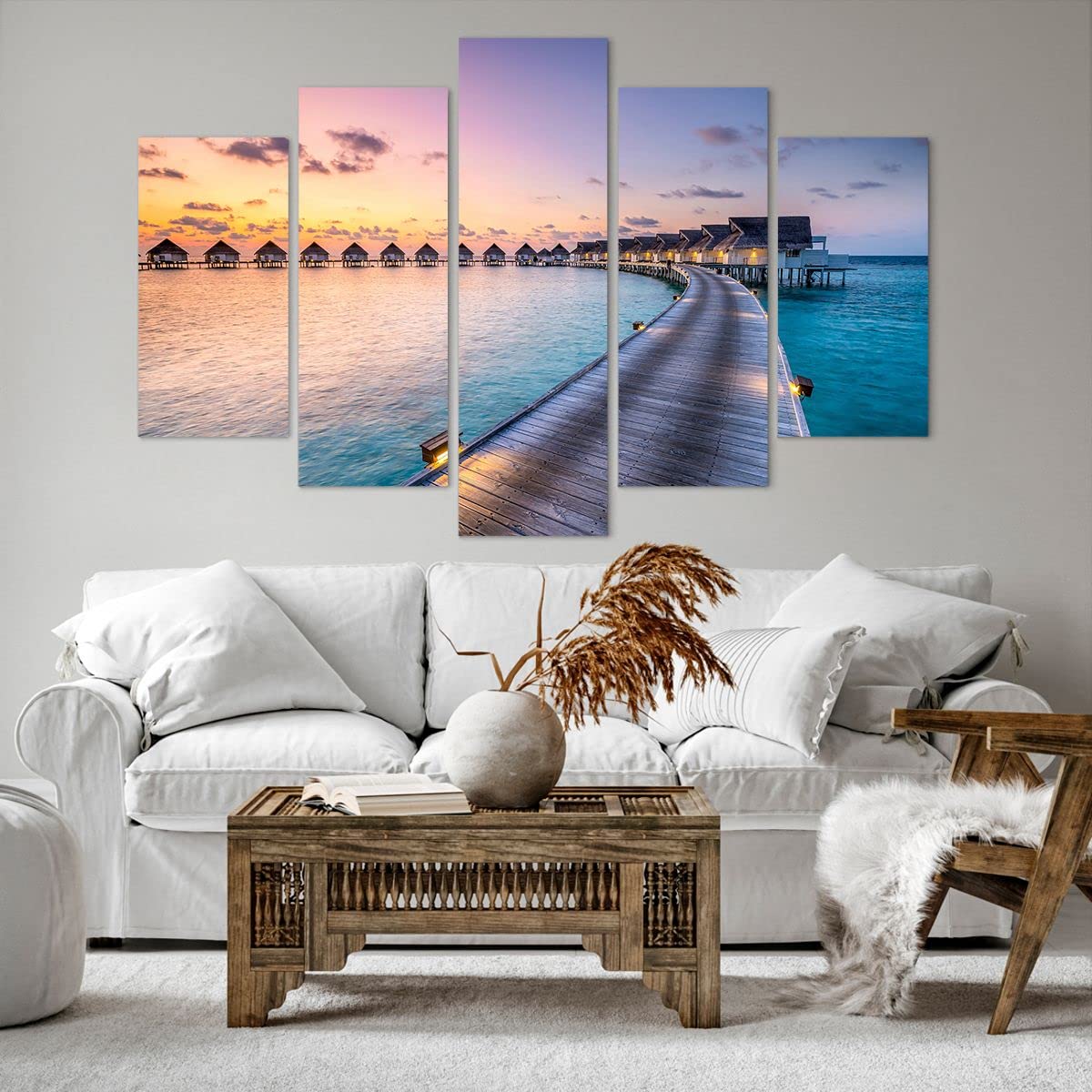 Mehrteilige Bilder auf Leinwand 150x100cm Leinwandbild Malediven Meer Groß XXL Wanddeko Bild Schlafzimmer Set 5 teilige Wandbilder Dekoration Wohnzimmer Decor Canvas Wand Kunstdruck Art EA150x100-4082