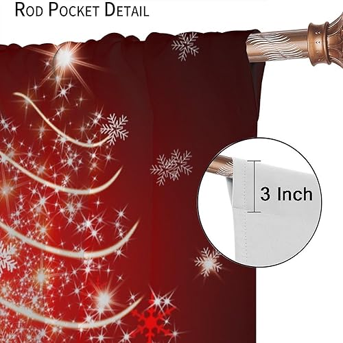 Miniatura 6 de Cortinas de Feliz Navidad, árbol de Navidad con purpurina y copos de nieve para sala de estar, dormitorio, cocina, decoración de fiestas, juego de 2