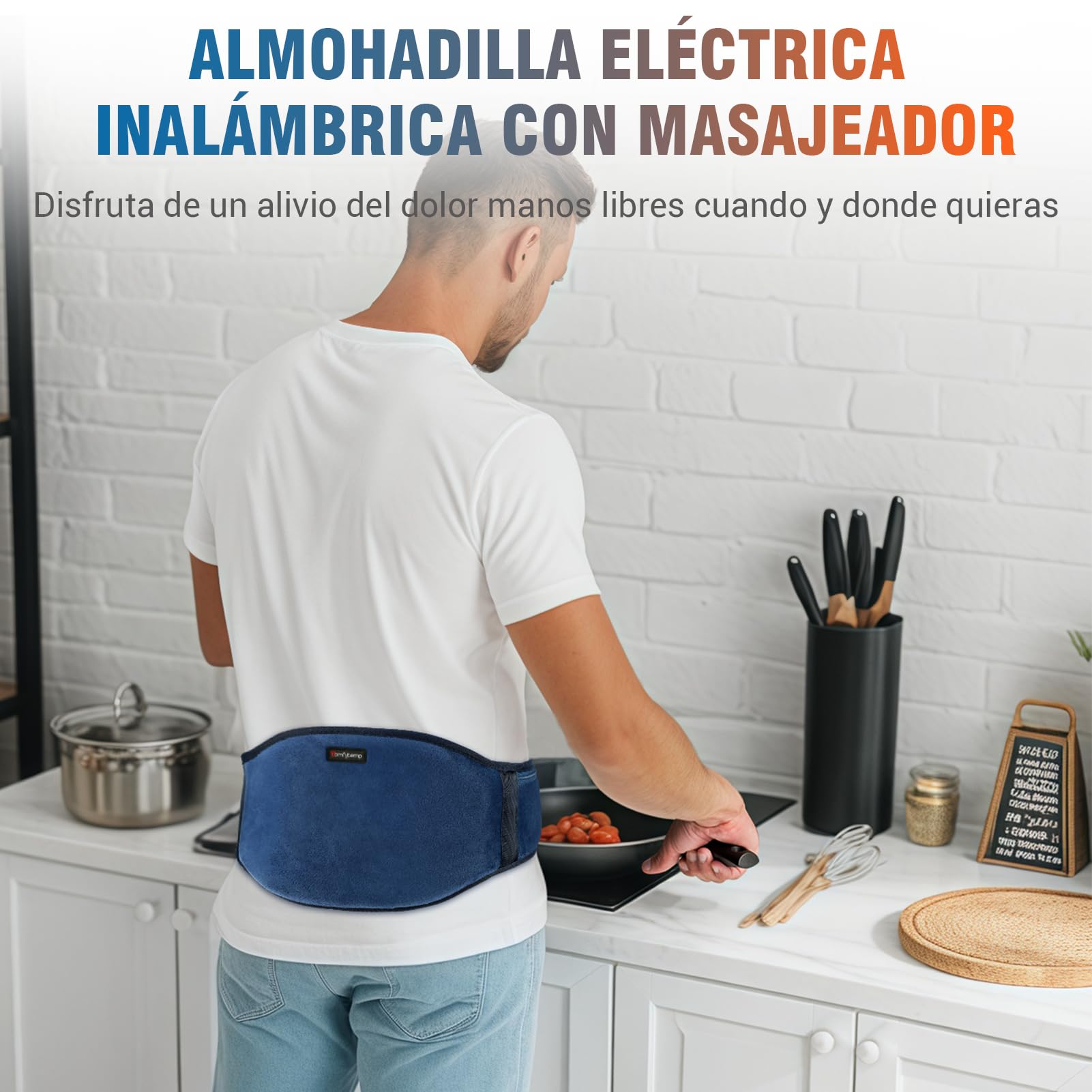 Comfytemp Almohadilla Térmica Lumbar, 3 Modos De Calefacción Rápida y Masaje, Manta Electrica Para Cintura Vibrador Inalámbrico con Masajeador, Masajeador Espalda Lumbar, Parada Automática, 18x147cm