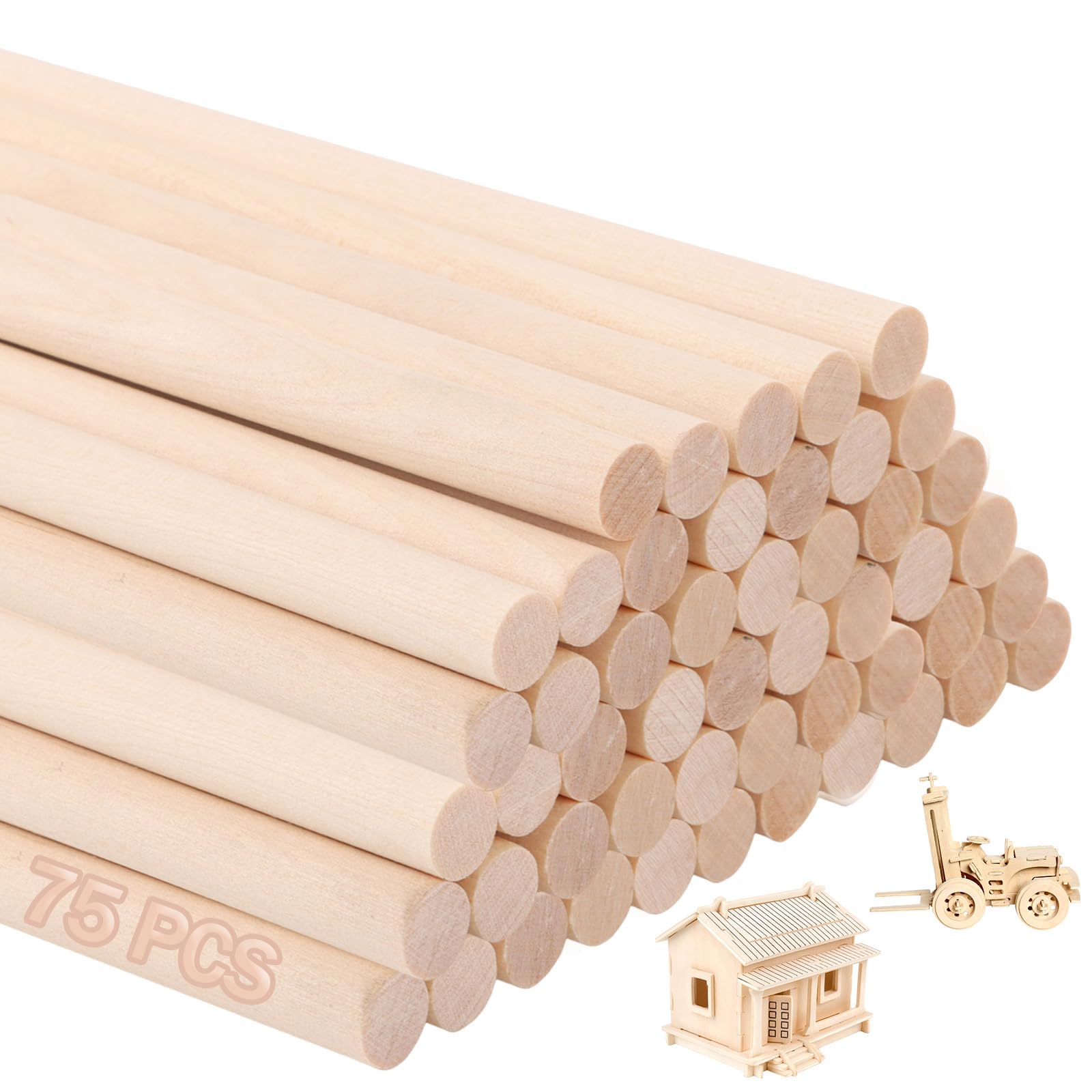 20 stuks houten stokjes, 8 mm, lengte 30 cm, voor kunsthandwerk